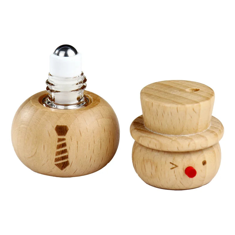 Cute Wooden Snowman Perfume Bottle with Wooden Cap Essential Oil Fragrance Packaging