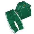 Green Dual Stripe Plus Size Autumn Tracksuit Set for Men Breathable Short Sleeve Tee Drawstring Pants Streetwear Gymwear Custom