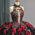 Jancember 1250 Generous Black Appliqued Flower Ball Gown Quinceanera Party Gowns