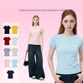 230g Fitted Drop-shoulder Raglan Sleeve Solid-color Womens Short-sleeve T-shirt; Simple Casual Summer Crew-neck Slim-fit MegaBDM