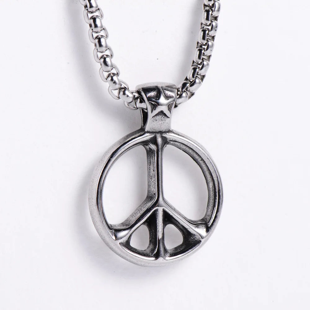 Men Silver Tone High Polished Souvenir Fashion Stainless Steel Pendant Anti War Peace Sign Jewelry Necklace MegaBDM