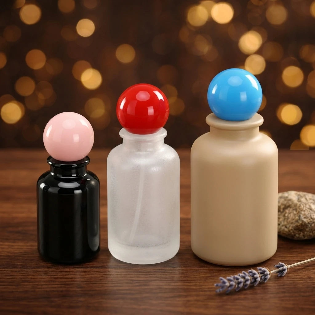 Luxury Thick Frosted Glass Perfume Pump Sprayer with Cap Round Shape 30ml/50ml/100ml Sizes Empty Screen Printed in Stock MegaBDM