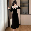 Fall Vintage V-Neck Casual Maxi Dress for Women Embroidery Lace Vestidos
