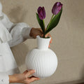 Modern Ribbed White Ceramic Flower Vase Matte Nordic Decorative Planter for Home & Hotel