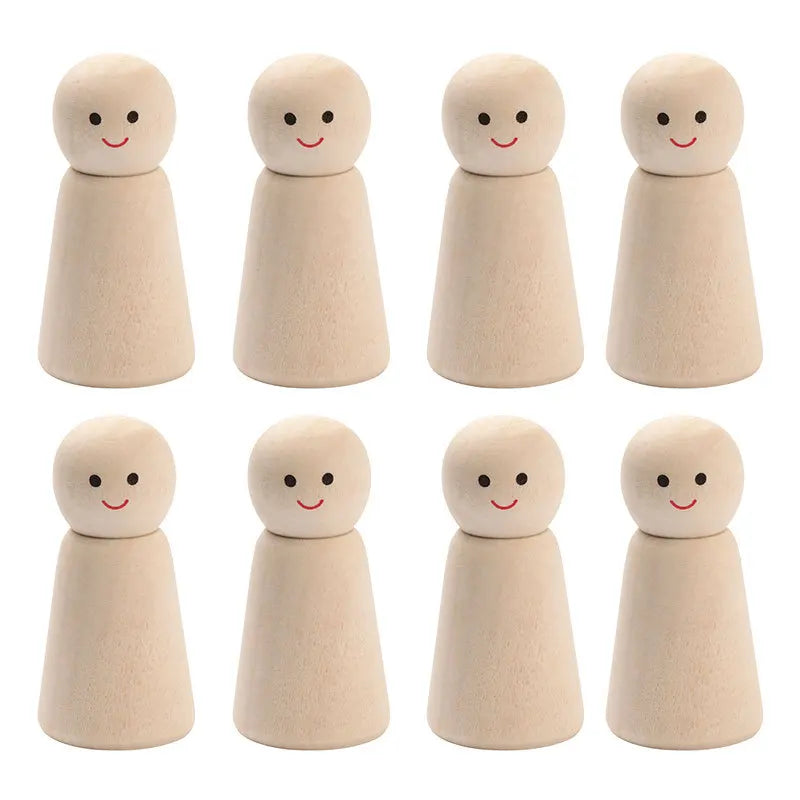 Natural Wood Color Smiling Wooden Puppet DIY Children's Painting Educational Toy Elm Wood Doll Ornament MegaBDM