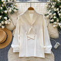 Autumn Full Sleeve V-neck Casual Blouses Women Solid Beading Shirts Ladies Party Tops Clothes Women Wholesale