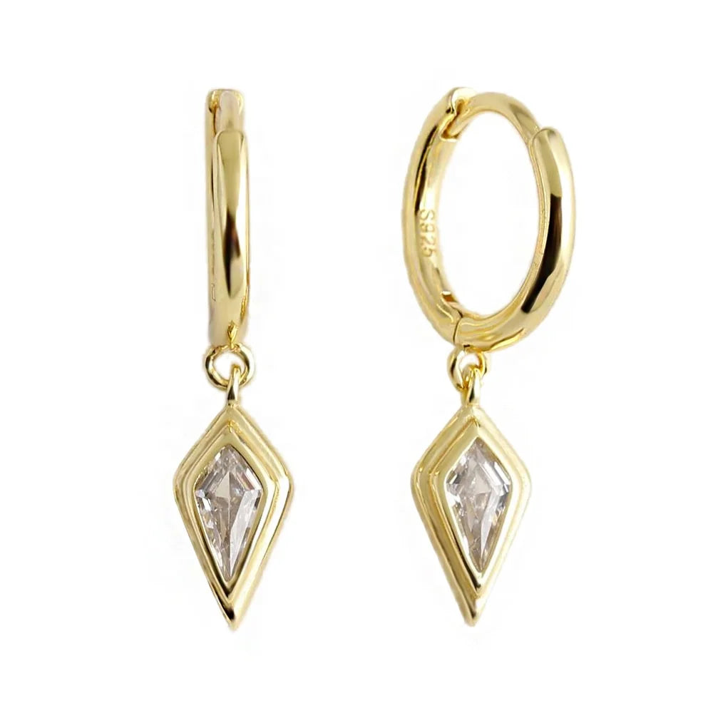 nagosa fine women jewelry 18k gold vermeil 925 sterling silver rhombic cubic zirconia drop hoop earrings