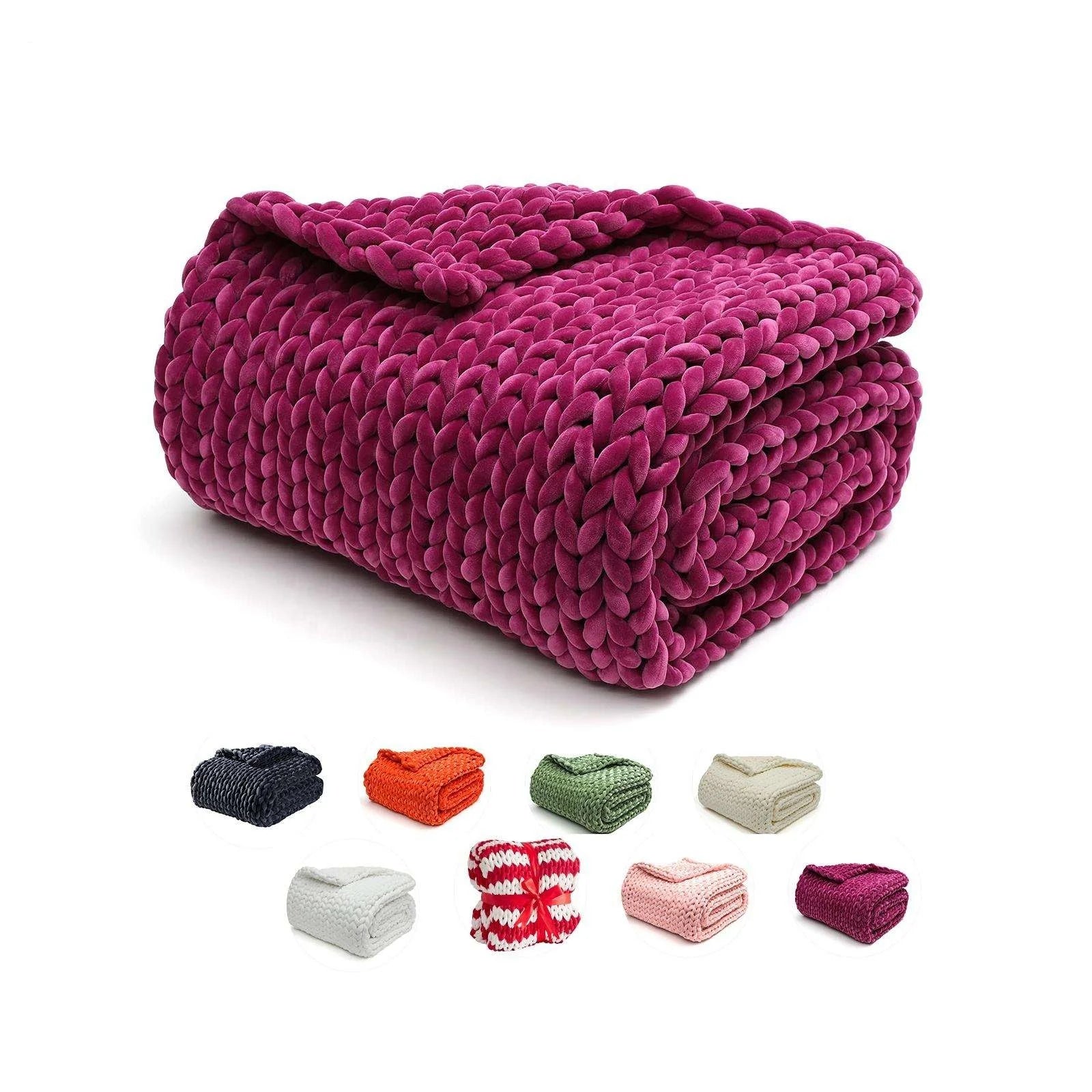 Hand Chunky Knit Blanket Alleviate Stress Ease Anxiety Relax Mind All-Season Knitted Weighted Blanket Velvet