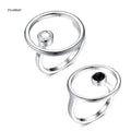 FUAMAY S925 Silver Wedding Ring with Onyx White CZ Round Princess Cut Diamond Minimalist Jewelry for Engagement & Party