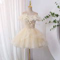 Luxury Short Wedding Dress Lace Crystal 3D Floral Applique Beaded Corset Ruffle Tulle Sweep Train Polyester/Nylon Bridal Party MegaBDM