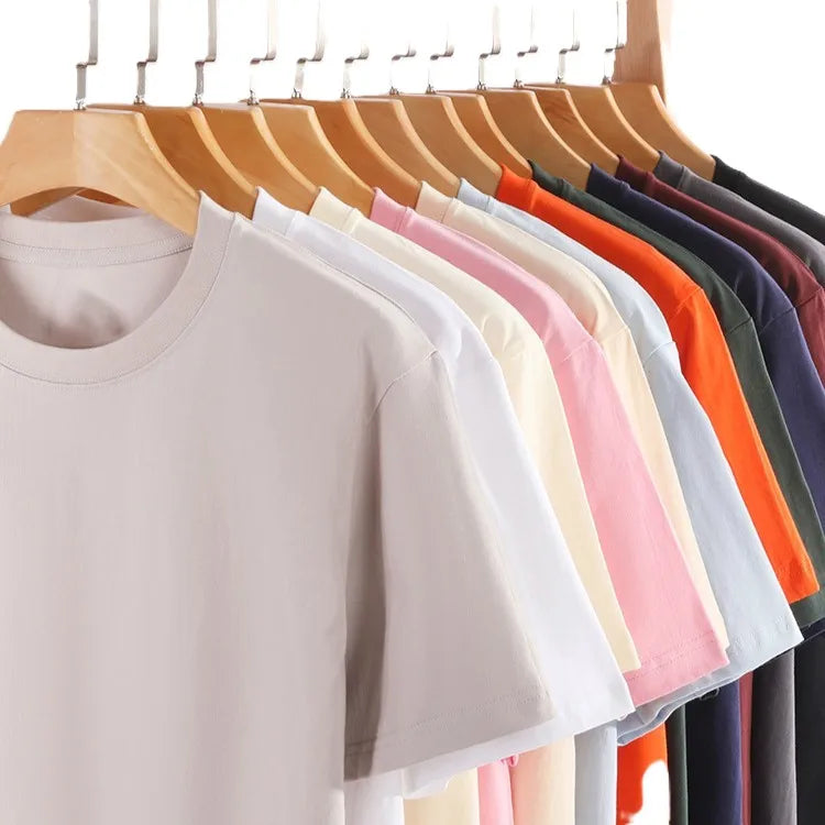 China Bangladesh Factory Price OEM Customize Logo Embroidery 230g Heavyweight Cotton Unisex Straight Shoulder Round Neck T Shirt