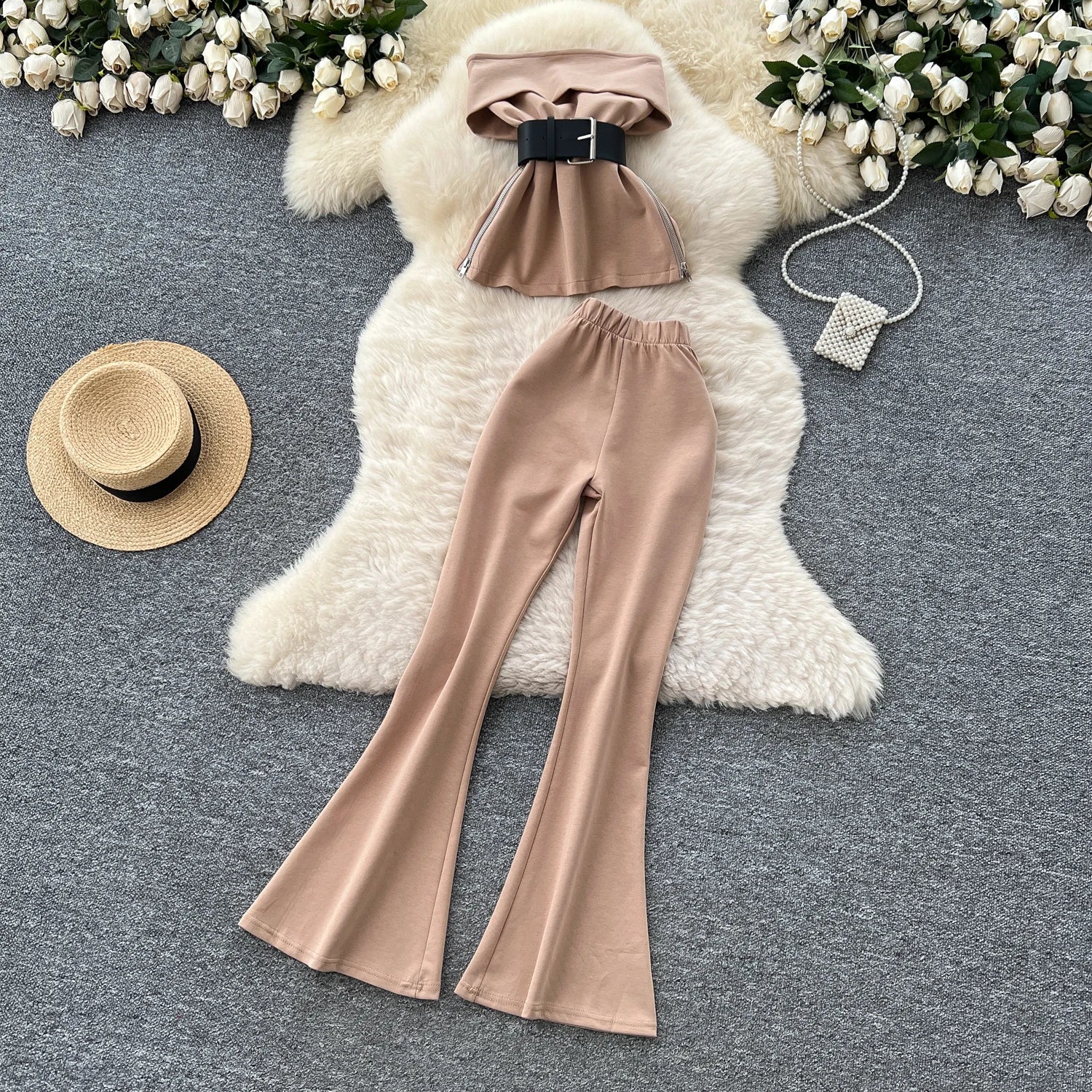 Women's Casual Sets Sleeveless Tunic Bandage Top And High Waist Set Jogging Suits Wholesale