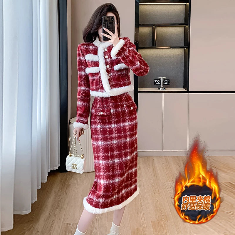 Fall Roman 2 Piece Set for Women Top And Plaid Hand-Painted Slim Set Ropa Wholesale