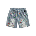 Custom Solid Rhinestone Ripped Denim Shorts Men Distressed Summer Streetwear High Street Eco-Friendly Breathable Fashion Jorts