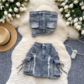 Summer Women's Y2K Sets Asymmetric Tube Top And Denim Hip Skirts Set Ropa Wholesale