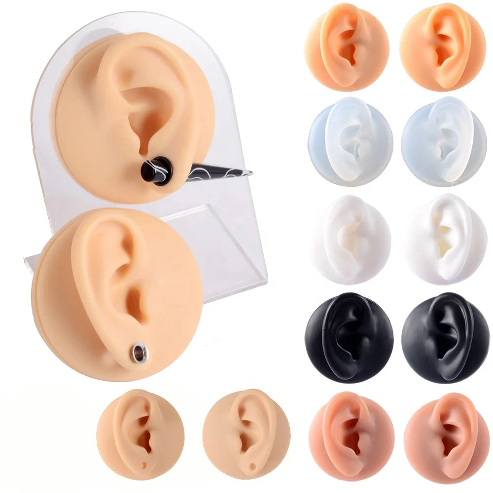 Silicone Ear Model Acrylic Stand for Tattoo Puncture Practice Display Body Piercing Jewelry Tool Fashion Piercing Simulation