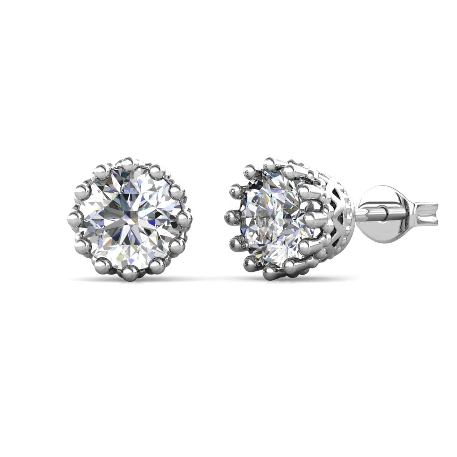 Perfect Cut 1 Carat GRA Moissanite Lab Diamond Fine & Bright Sterling Silver Crown Set Stud Earrings Destiny Jewellery