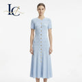 Chic Luxury Ribbed Cable Knit Padded Shoulder Single Breasted Elegant Office Wear Long Dress Wholesale MegaBDM