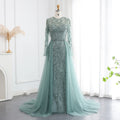 Jancember LSZ183 Dubai Muslim Belt Mermaid Evening Party Dresses With Overskirt