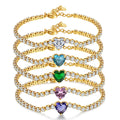 Colorful Heart Zircon Tennis Bracelet Stainless Steel 18K Gold Plated Waterproof Women Fashion Jewelry Wholesale MegaBDM