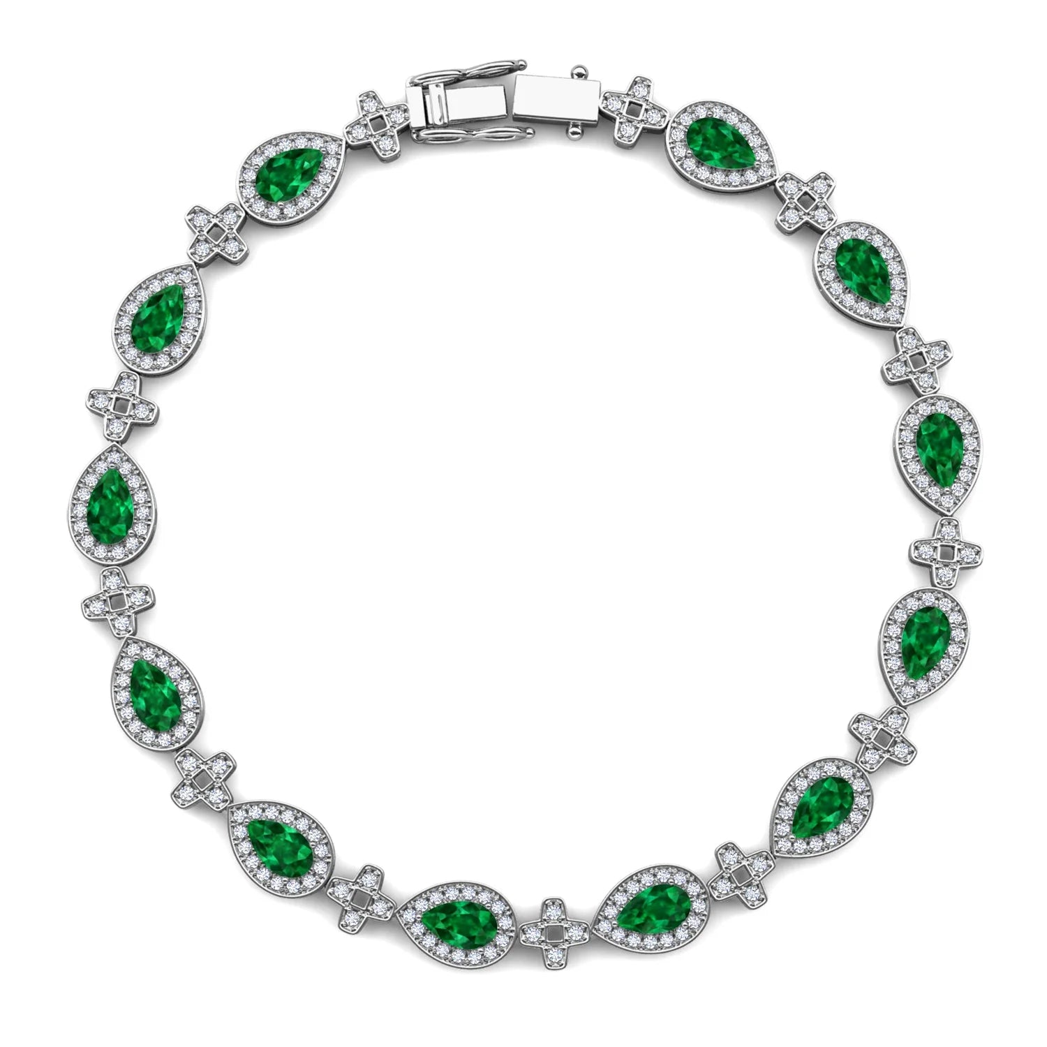 New 925 Silver Lab Created Gemstone Vivid Green Emerald Vintage Cross Tennis Bracelet Jewelry for Women Destiny Jewellery