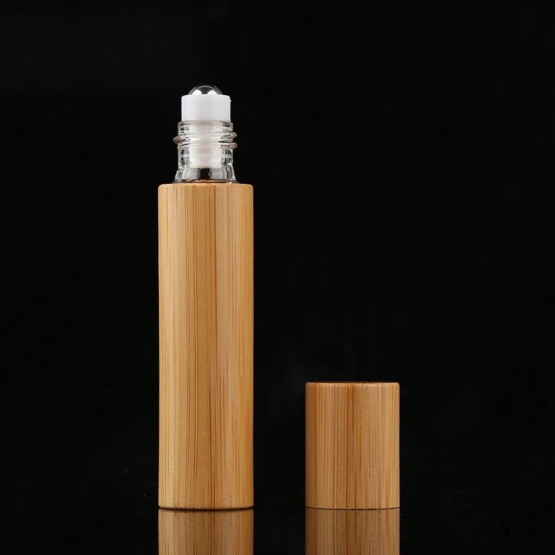 Evenly Wear Perfume 10ml Bamboo Glass Refillable Roll-on Bottle with Bamboo Lid for Perfume