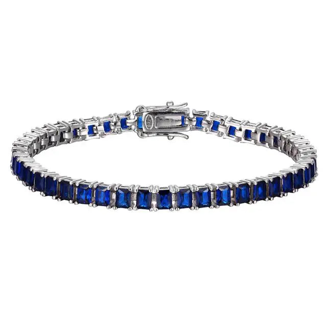 925 Sterling Silver Square Blue Spinel Stones Tennis Bracelets for Women