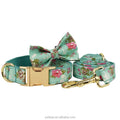 Petkaa Green Rose Custom Gold Silver Metal Buckle Dog Collar and Leash Laser Logo Personal Popular Durable Material Outdoor