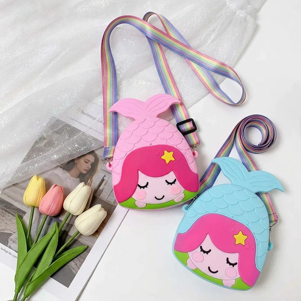 Mermaid Silicone Kids Crossbody Bag Cute Cartoon Mini Coin Purse with Custom Adjustable Sublimation Printed Strap for Girls MegaBDM