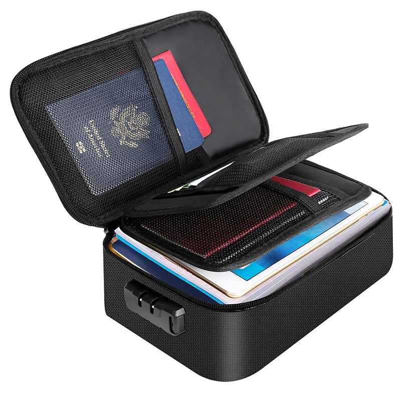 YHX Waterproof and Fireproof Document Bag with Lock Silicone Glass Fiber Travel Storage Case for Passport Cash Valuable Files