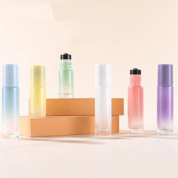 Cheap Gemstone Roller Ball Gradient pink Yellow White Purple Green Peal Color 5 ml 10 ml Roll on Glass Essential Oil Bottle