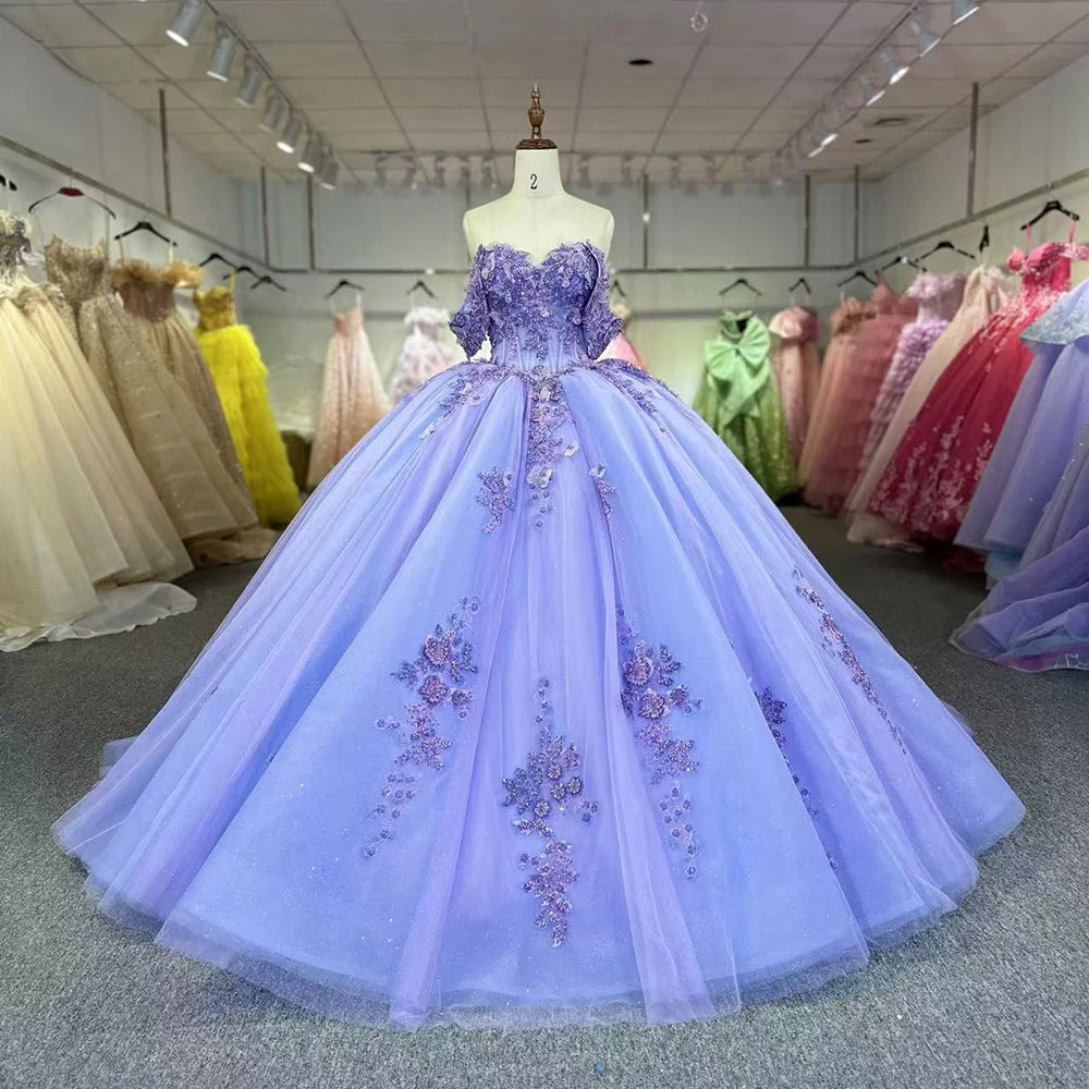Jancember 6828 Elegant Lilac Bow Beading Tulle Lace Quinceanera Dresses for Party