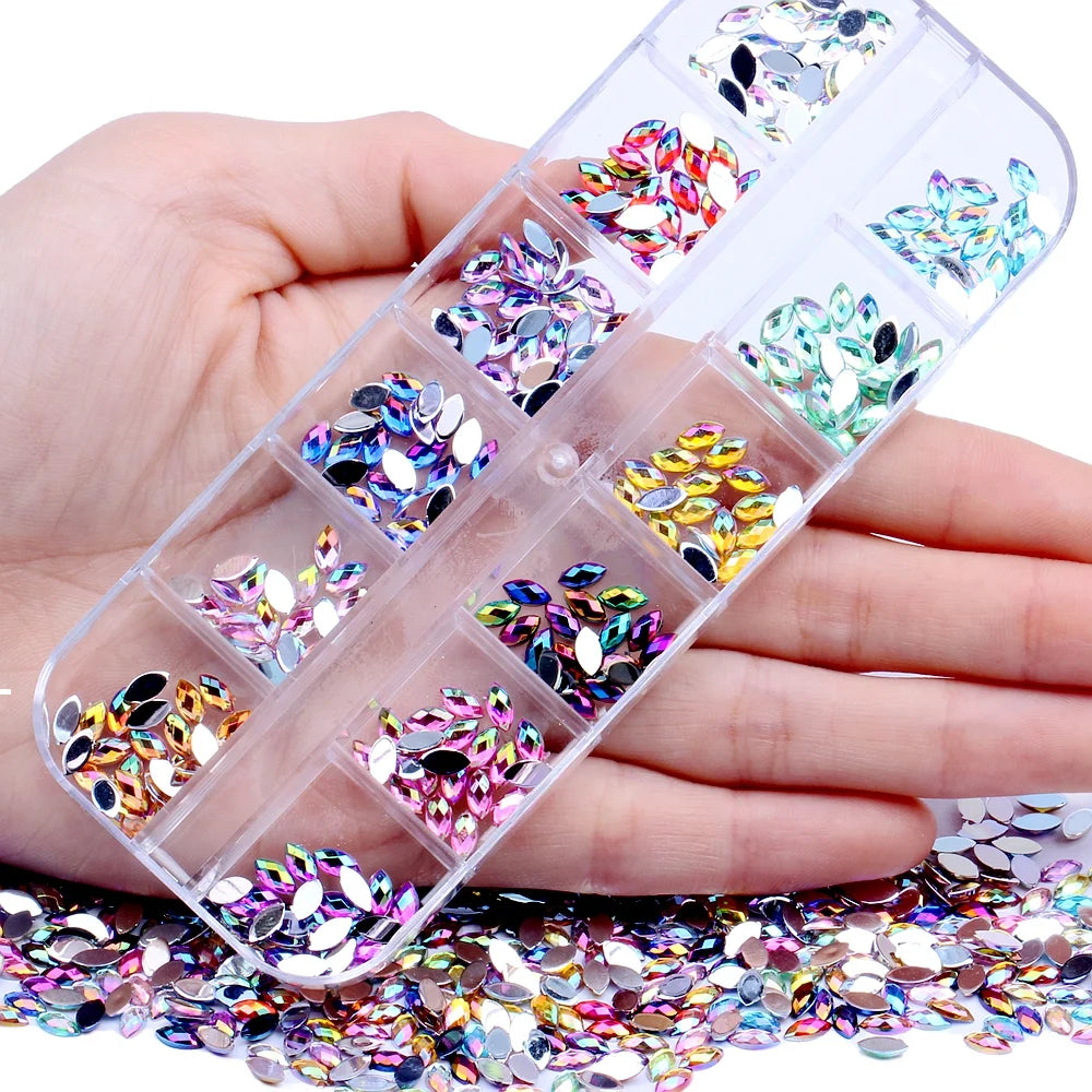 Hot Sale Flatback Rhinestones Marquise 3*6mm 300pcs Multicolor Box Glue on Nail Art Bags Garments Crafts Decorations Acrylic Gem