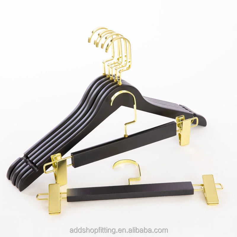 Clothes Hanger Trousers Custom Logo Wooden Single Double Tier Iron Metal Plastic Clothing Black Shops Single Phase