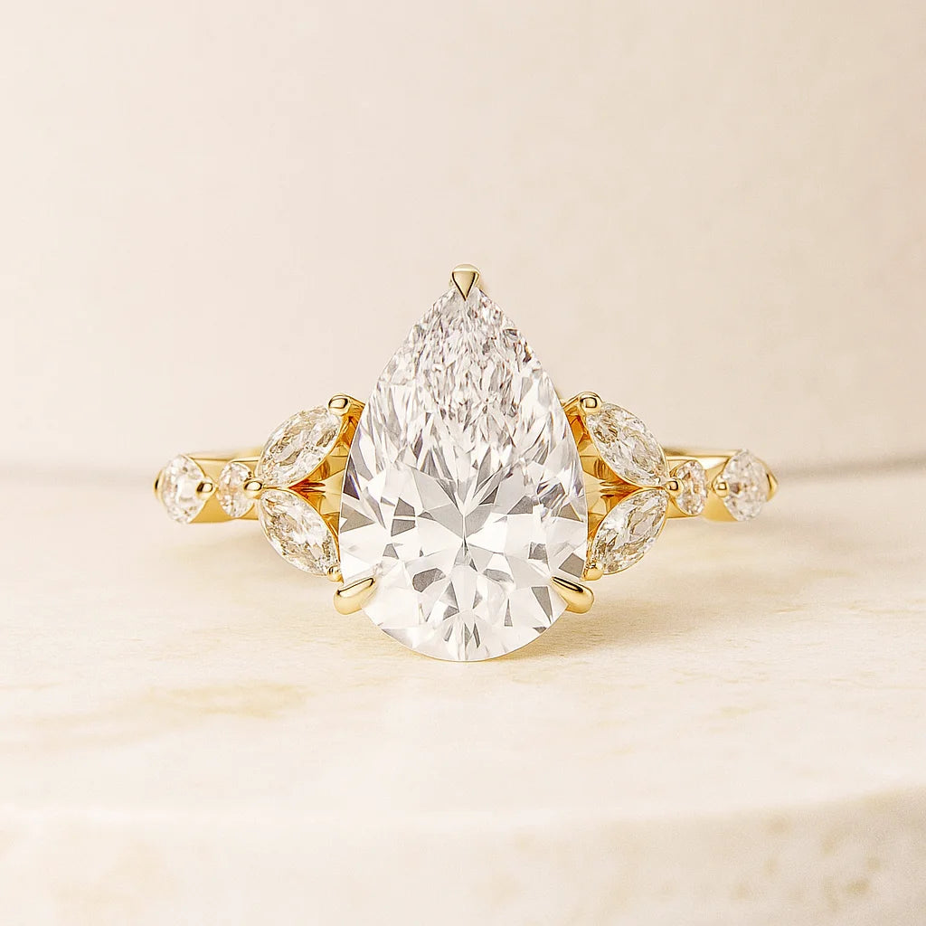 Elegant 13x8mm Pear Cut Solitaire 14K White Gold 3 Carat VVS Moissanite Religious Custom Wedding Party Gift for Women IGI