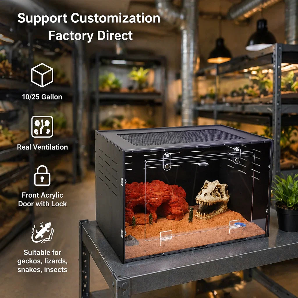 Gecko Breeding Enclosure 8x8x12 Acrylic Terrarium with Push-Up Closure Modern Design Breathable Side Vent Reptile Habitat Box MegaBDM