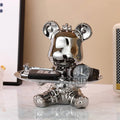 Silver Dish Bowl Statue Storage watch Jewelry Key holder ceramics bear tray for Home Decoration