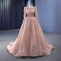 Jancember 222156 Classic Muslim Long Sleeve Pearls A-line Pink Evening Dresses