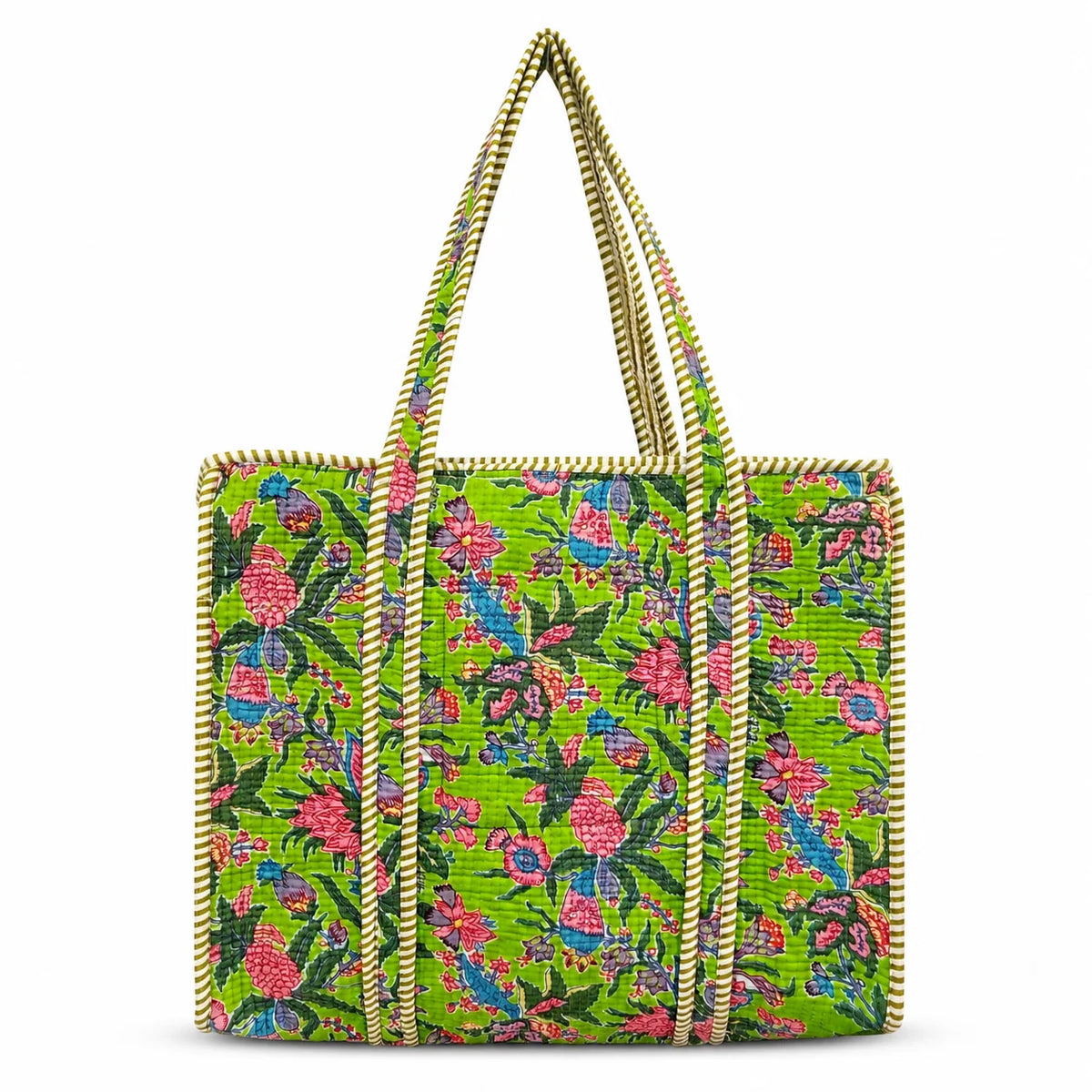 Camouflage Quilted Kantha Print 100% Cotton Tote Bag Hand Length Handles Reusable Supermarket Shopping Travel Foldable Shoulder
