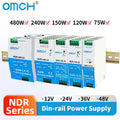 OMCH NDR Series 75/120/150/240/480W AC to DC Din-rail Switching Power Supply 100-240 or 200-240VAC Input 12V/24V/36V/48V Output