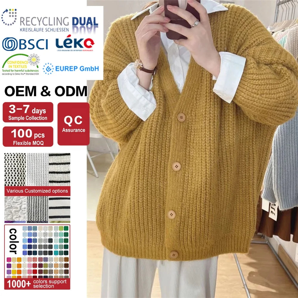 Vintage Chic Korean-Style Cardigan Sweater Lantern Sleeves Casual Chic Button-Decorated Winter Coat for Women Thickened Winter