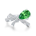 Green Pear Stone Wedding Ring 925 Sterling Silver Classic CZ Cubic Zirconia Rhodium Plated Bow Knot for Parties Anniversaries