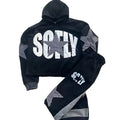Custom Winter Solid Heavyweight 500GSM 100% Cotton Tracksuit Set for Men Women Zip Hoodie Flared Joggers Streetwear Applique