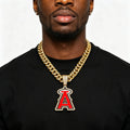 Iced Out Major League Baseball Sports Los Angeles Angels Charm Jewelry Gold Plated Rhinestone Hip Hop MLB Teams Pendant Necklace