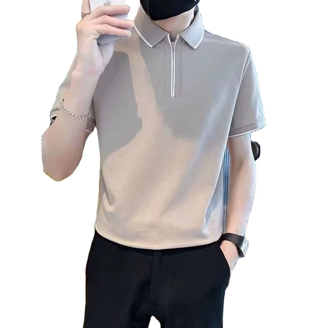 OEM custom logo embroidery printed design  short-sleeved polo shirt men's  loose fashion high-end  retro lapel polo