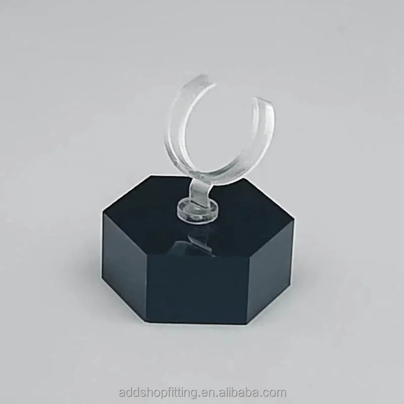 Solid Simple Hexagon Black Detachable Acrylic Jewelry Ring Holder for Shop