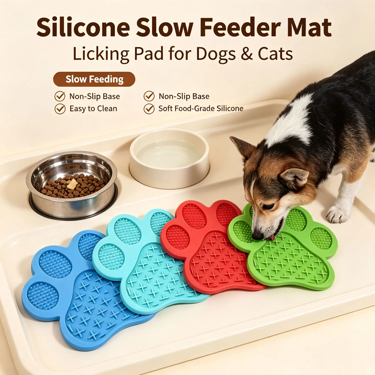 Pet Lick Silicone Mat Suction Cup Anti-spill Slow Feeder Lick Pad Dog Cat Feeding Mat Pet Calming Treat Lick Plate Food Grade MegaBDM