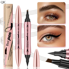 QIC New 2-in-1 Double Head Eyebrow Pencil Eyeliner Waterproof Sweatproof Clear Makeup Tool for Beauty Liquid Material for Eye