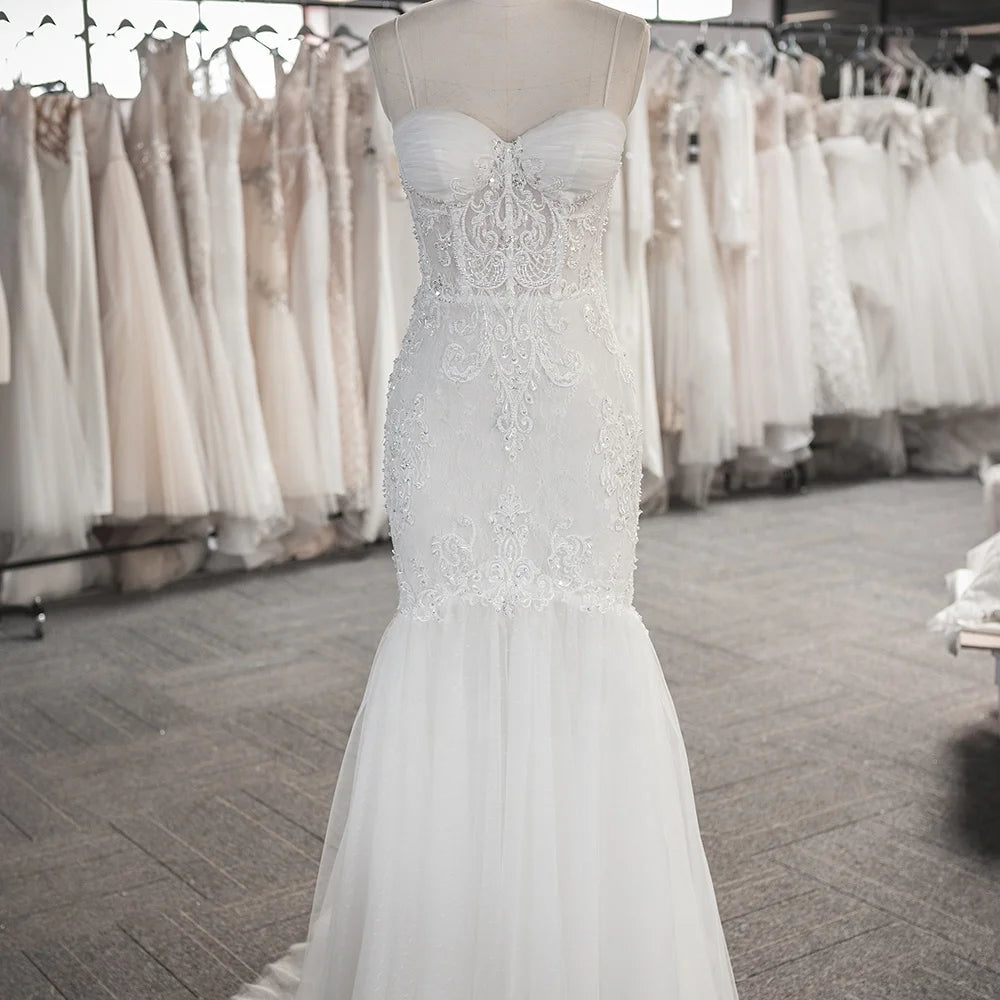 Jancember LSSG044 Beach Spaghetti Strap 2024 Mermaid Wedding Gowns Dresses