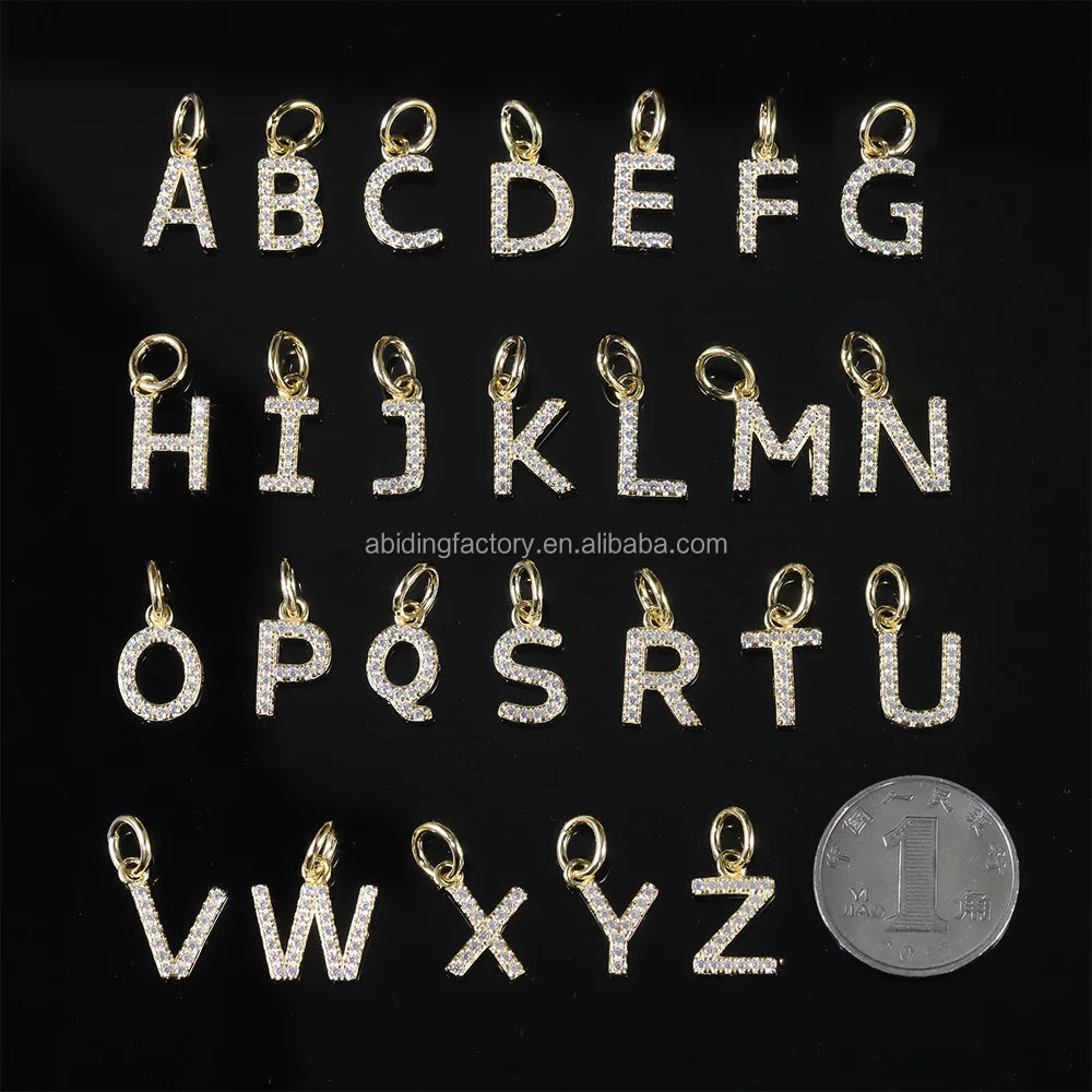 Abiding 925 Sterling Silver Gold Plated Custom White Moissanite Alphabet Letter Initial Charms Pendant for DIY Necklace Earrings